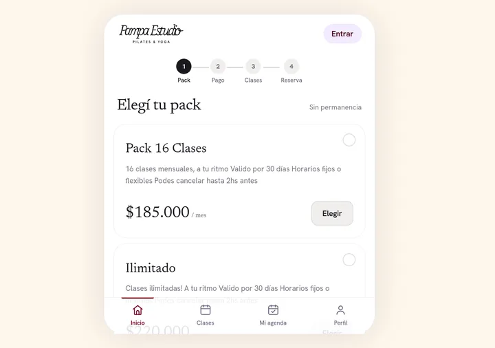 Pampa Estudio — Reservas de clases y packs para un estudio de pilates y yoga